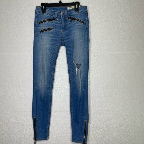 rag & bone Kilbowie Zippered Distressed Skinny Jeans 23 - Picture 2 of 9